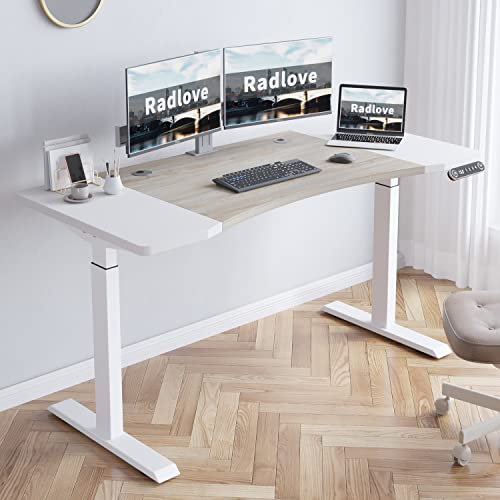 Radlove Dual Motor Height Adjustable Standing Desk, 63 x 30 Height Adjustable Computer Desk Sit Stand Desk Home Office Desks with Splice Board 265 lb Load Capacity White Frame + White Top Radlove
