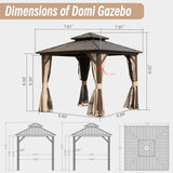 Domi 8x8FT Hardtop Gazebo, Outdoor Gazebo with Galvanized Steel Double Roof Canopy, Curtain and Netting, Metal Gazebo Pavilion for Patio, Lawn, Garden, Brown domi outdoor living