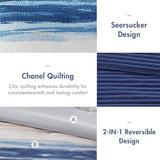 Madison Park Marina Comforter Quilt Combo Set - Modern Luxury Design, All Season Down Alternative Bedding, Matching Shams, Decorative Pillows, King/Cal King(104"x92") Seersucker Blue 8 Piece Madison Park