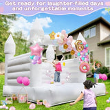 14FT 2 in 1 Inflatable Bounce House & Play Basketball, 100% Commercial Grade Thickening PVC Large Bouncy House Castle with Air Blower & Balloons & Basketball for Birthday Party,Wedding (White, 14 FT) Yorkgargen