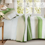 Whale Flotilla Twin Quilt Set - Reversible Green Quilts Twin Size with 1 Pillow Sham, Lightweight Boho Striped Bedspreads Coverlet Bedding Set for All Seasons Whale Flotilla