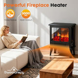 Sweetcrispy 19” Freestanding Electric Fireplace Heater, Indoor Fireplace with Adjustable Flame Effect, Easy Control, Small Corner Heater for Living Room, Bedroom, Carbon Black Sweetcrispy