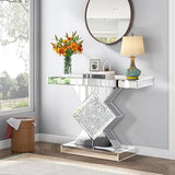 GA Home Silver Mirrored Console Table with Crushed Diamond lnlay, 32" Long Entryway Sofa Table, Shiny Narrow Table for Living Room, Hallway Foyer, Entrance GA Home
