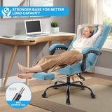 KCREAM Erogonomic Reclining Office Chair with Footrest, High Back Fabric Cute Comfortable Recliner Office Desk Chair with Leg Foot Rest for Women,Blue KCREAM