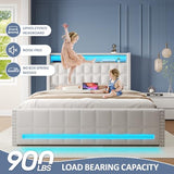 Maupvit Queen Size Bed Frame with 4 Storage Drawers,Upholstered Bed Frame with 2-Tier Storage Headboard,RGB LED Light,Charging Station,No Box Spring Needed,Easy Asse,Beige Maupvit
