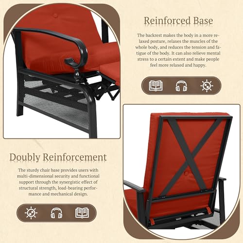Oakcloud Adjustable Outdoor Lounge Chair Metal Patio Relaxing Recliner Chair with Removable Cushions(Red)