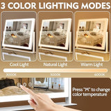 ROLOVE Lighted Makeup Mirror 16.3"x12.6", Hollywood Vanity Mirror with 10X Magnifier, 3 Color LED Lighting Modes, Smart Touch Control & 360° Rotation, Tabletop Makeup Mirror (White, Gift Ready) ROLOVE