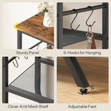 HOOBRO 3 Tier Small Console Table, 31.5" Entryway Table with Storage Shelf, Narrow Sofa Table, Behind Couch Table, Hallway Table with S-Hooks, for Living Room, Rustic Brown and Black BF63XG01 HOOBRO