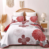 King Quilt Sets Red Floral Pattern Quilt Bedding Set, 3 Pieces Botanical Quilt Soft Microfiber Bedspread Coverlet Set, Boho Bed Cover Bedding Set for All Season(104" x 90) Anibedding