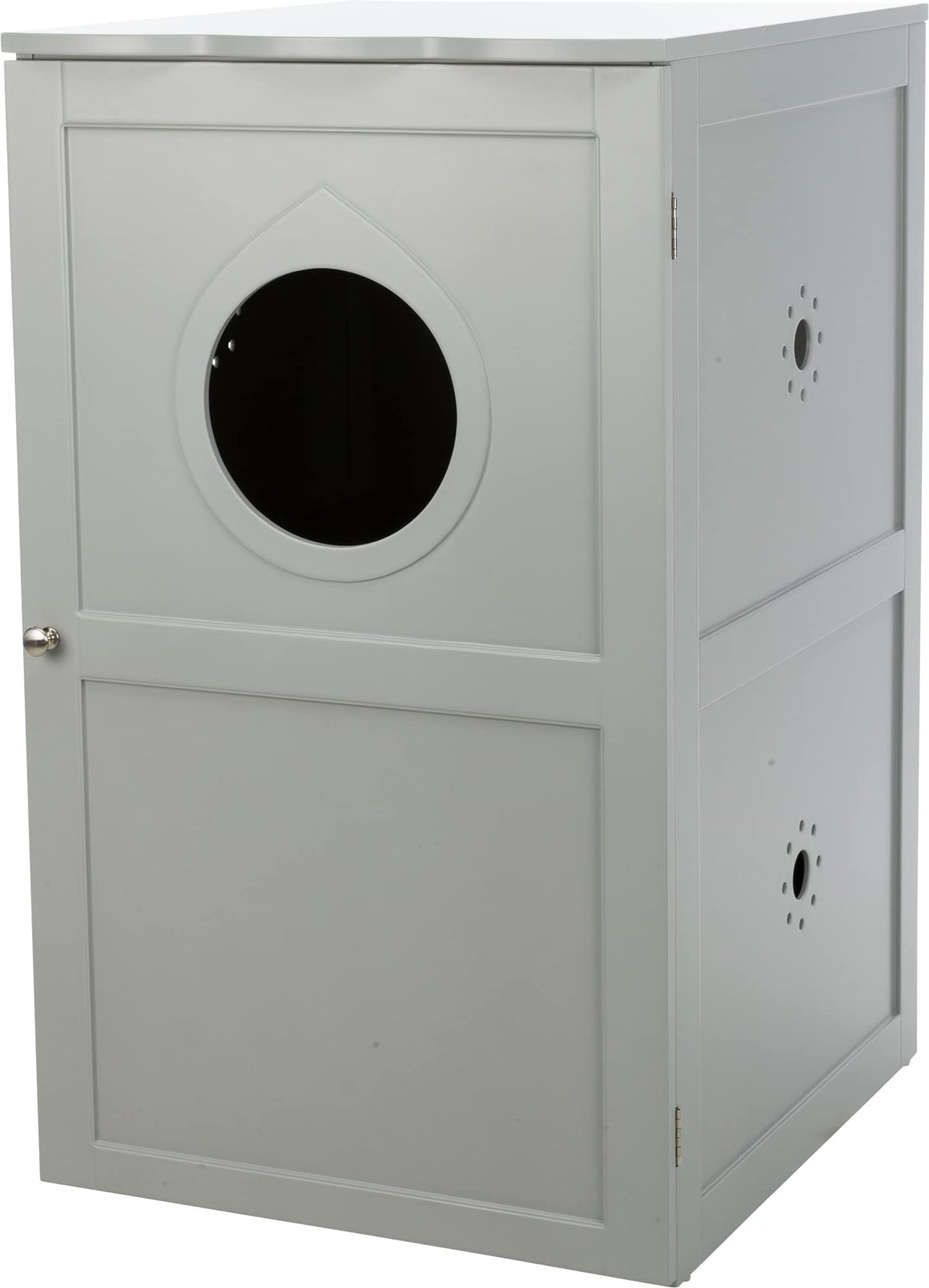 TRIXIE 2 Story Furniture Litter Box Enclosure (Gray), Hidden Litter Box for Cats, Double Layer, Big Front Door for Easy Cleaning, Large Hole for Easy Entry, Use as Side Table or Nightstand TRIXIE