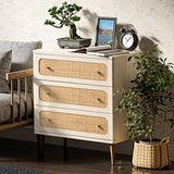 LONYKE Wicker Rattan Chest of Drawers, 3-Drawer Dresser, White Finish Wooden Storage Cabinet, Modern Farmhouse Accent Table, Boho Mid-Century Coastal Sideboard LONYKE