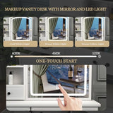 Runboll Elegant Vanity Desk with Lighted Mirror, 6 Drawer White Dressing Table Set for Bedroom, Features Adjustable 3-Color LED Lights, Perfect Makeup Vanity with Storage Runboll