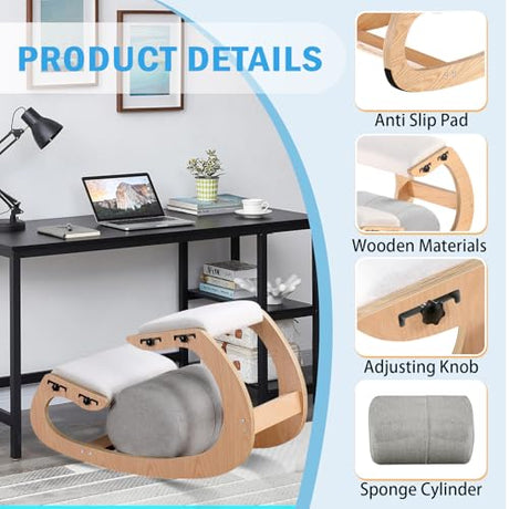 Adjustable Kneeling Chair, Wooden Ergonomic Chair Knee Chair Posture Chair - Improve Your Posture with an Angled Seat for Home,Office (Wood Color+ Pads) MallVitally