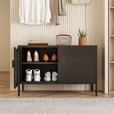 Chshin Metal Storage Cabinet with Doors,Black Accent Cabinet,Metal Locker Storage Cabinets,2 Door TV Media Stand with Removable Shelves for,Home,Office,Entryway,Living Room Chshin