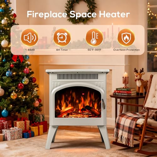 ZAFRO 21" Freestanding Electric Fireplace with Remote, Fireplace Space Heater with Adjustable Flame Color and Brightness, Thermostat/Sleep Mode/Overheat Protection for Bedroom, Living Room(Beige) ZAFRO