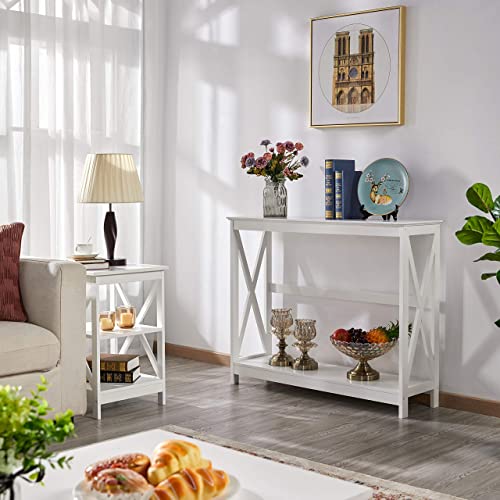 Yaheetech Wood Entryway Table, Console Table for Entryway, 2-Tier Sofa Table Accent Table w/Storage Shelf for Living Room, Hall, Foyer, White Yaheetech