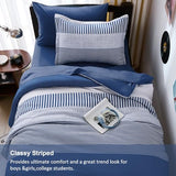 Cottolester Twin Size Comforter Navy Blue Striped Comforters for Boys&Girls,7 Pieces Bed in A Bag Simple Neutral-Style Bedding Sets for Kids Teen Cottolester