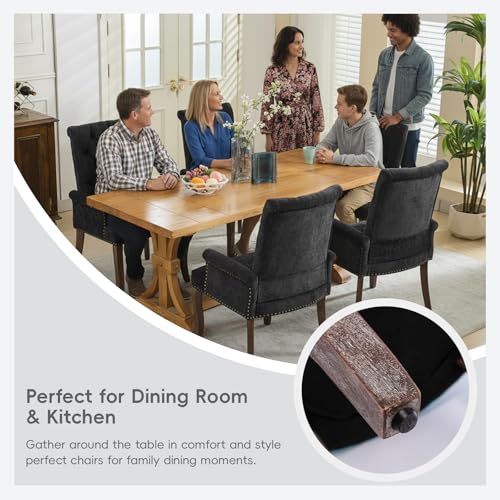 KIUMU Upholstered Tufted Chenille Dining Chairs with Arms & Nailhead Trim – Solid Wood Frame & Legs, Modern Farmhouse for Dining, Kitchen & Living Room (Set of 1, Black) KIUMU