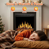 ZAFRO 37" Electric Fireplace Insert with Realistic Flame & Logs, Recessed Fireplace with Auto Color Adjustable Flame, Remote Control, 8H Timer, 750/1500W Heater ZAFRO