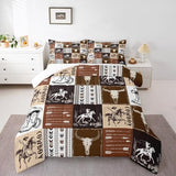 Cowboy Comforter Set Twin Size,Southwestern Aztec Country Horse Bedding Set 2pcs,Rustic Ranch Retro Animal Down Comforter,Brown Patchwork Farmhouse Bed Set for Kids Boys Teens,1 Pillowcase,No Sheets Manfei