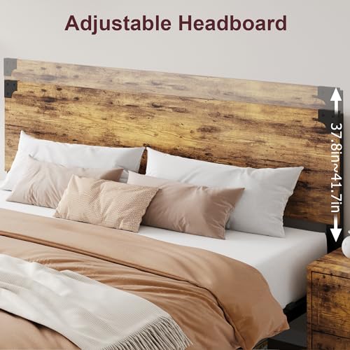 GAOMON King Bed Frame with Vintage Wood Headboard and Under-Bed Storage - Durable, Noise-Free Design GAOMON