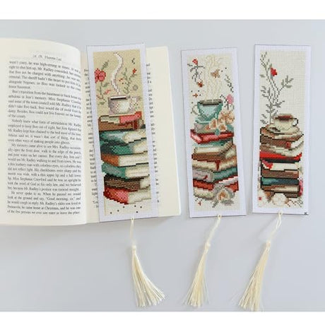 VIGEGU 5 Pack Cross Stitch Kits for Beginners,Coffee Stamped Cross Stitch Kits Bookmarks for Women,11ct Cross Stitch Embroidery Kit for Beginners Crafts for Adults VIGEGU