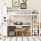 Bellemave Full Metal Loft Bed with Wardrobe, L-Shaped Desk, Storage Cubes and Shelves, Heavy Duty, White Bellemave