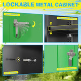 Pataku Metal Storage Cabinet, 72" Garage Cabinet with Doors and Shelves Lockable Steel Multifunctional Cabinets, File Cabinets for Home, Office, Warehouse(Black Green) Pataku