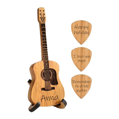 MANYUN Custom Guitar Pick Holder with 3PCS Guitar Picks, Personalized Wooden Guitar Picks Case with Stand, Unique Engraved Guitar Picks Acoustic Guitar Box for Electric Bass Guitar Ukulele Lo - WoodArtSupply