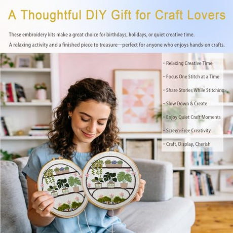 GooStryxen Green Plant Embroidery Kit for Adults, Needlepoint Kit for Beginners with Hoop, Threads & Tools, Botanical DIY Needlepoint for Home Decor GooStryxen