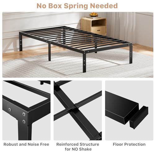 DUMOS Twin Size Bed Frame - Metal Platform Bed Frame Mattress Foundation with Steel Slat Support, No Box Spring Needed, Storage Space Under Base, Easy Assembly, Black DUMOS