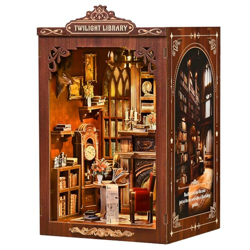 KERNOWO Book Nook Kit, DIY 3D Wooden Puzzles for Adults, Teens and Beginners, Miniature Tiny House Kit for Bookshelf Decor, Bookish Gift for Family, Friends, Book Lovers (Library)