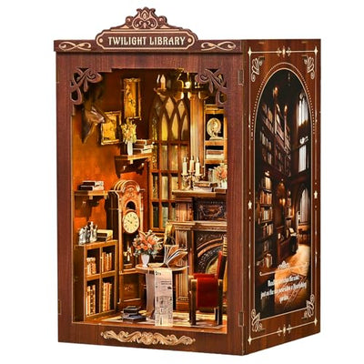 KERNOWO Book Nook Kit, DIY 3D Wooden Puzzles for Adults, Teens and Beginners, Miniature Tiny House Kit for Bookshelf Decor, Bookish Gift for Family, Friends, Book Lovers (Library)