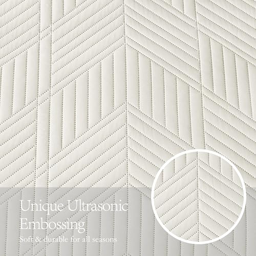 Davulos King/Cal King Quilt Set in Cream, Soft Reversible Microfiber Bedspread for All-Season Use in Bedroom or Dorm, Lightweight Modern Geometric Coverlet (1 Quilt, 2 Pillow Shams) Davulos