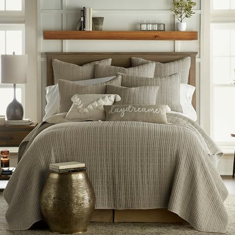 Levtex Home Mills Waffle Full/Queen Quilt Set (88x92in) with 2 Pillow Shams (26x20in) - Taupe - Cotton Waffle Full/Queen Size Quilt Bedding Set - Lightweight, Soft, Pre-Washed Levtex Home