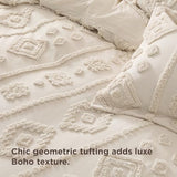 Bedsure Boho Duvet Cover Queen Size - Beige Tufted Boho Bedding, Farmhouse Shabby Chic Embroidery Bedding for All Seasons, 3 Pieces, 1 Soft Jacquard Queen Comforter Cover and 2 Pillow Shams Bedsure
