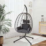 JOINFUN Egg Chair with Stand, Patio Wicker Hanging Swing Egg Chair Thickened, Galvanized Pipe Steel Frame and UV Resistant Cushion for Bedroom Garden Indoor Outdoor, 350LBS Capacity (Drak Grey)