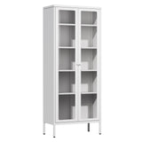 Crownland Modern Metal Display Cabinet with 4 Adjustable Shelves, White Glass Doors, 5 Tiers, Home Office, Living Room Crownland