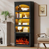 BREEZEHEAT 23 Inch Electric Fireplace with Bookcase, 70" Tall Arched Bookshelf w/LED Light, Timer, Realistic Flame Effect, Modern Storage Accent Bookshelf for Home, Office, Living Room, Black BREEZEHEAT