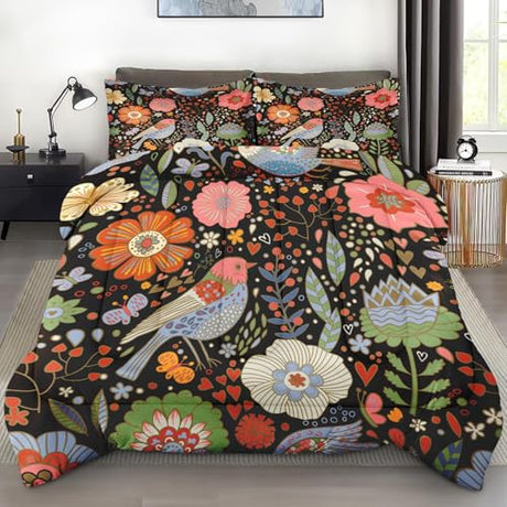 Pamnest Comforter Set Queen Size, Retro Floral Bird Soft 3 Pcs Bedding for Kids and Adults, Vintage Chinese Flower Comforter Set with 2 Pillowcases, for Bedroom Bed Decor Pamnest