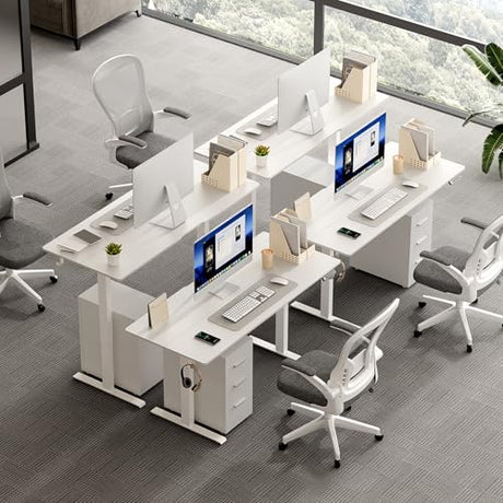 VVENACE 55 x 24 Inch Electric Standing Desk Adjustable Height, Sit Stand Desk, Stand up Desk for Home Office, Computer Workstation (Spliced Desktop,White) VVENACE