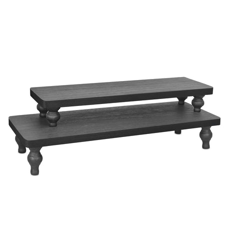 Ikee Design 2 Pcs Set Wooden Display Riser, Cupcake Dessert Display Riser, Countertop Centerpiece Dessert Serving Stand, Artificial Plant Display Stand for Garden, Farmhouse Decor, Black Color Ikee Design