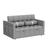 3 in 1 Sleeper Sofa Couch Bed, Small Tufted Velvet Convertible Loveseat Futon Sofa w/Pullout Bed, Adjustable Backrest, Cylinder Pillows for Living Room Apartment, Easy to Assemble, Grey, 55.5" Antetek