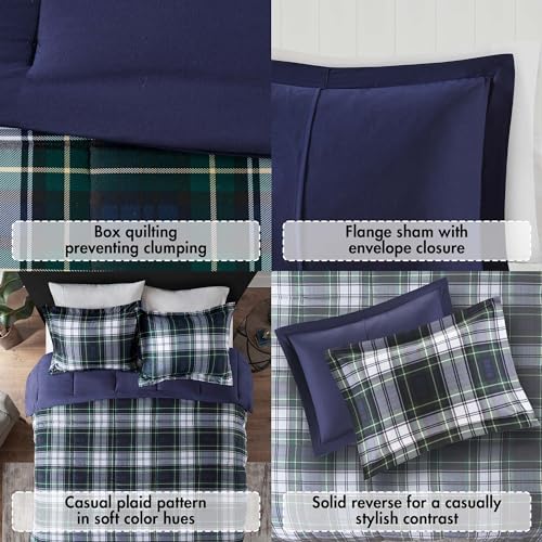 Madison Park Essentials Parkston Plaid Comforter, Matching Sham, 3M Scotchguard Stain Release Cover, Hypoallergenic All Season Bedding-Set, Twin/TwinXL, Navy, 2 Piece Madison Park