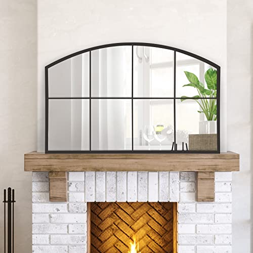 WAMIRRO Wide Window Pane Black Mirror,Farmhouse Arched Wall Mirror,Grid Mirror for Fireplace/Entryway/Hallway/Living Room,42“X28” (Black Wide mirror) WAMIRRO