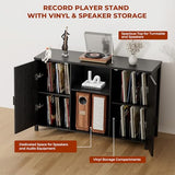BROTTAR Large Record Player Stand with Vinyl Storage, 47" Wood Turntable Stand with Open Shelves and Fluted Doors, Vinyl Record Storage Cabinet Holds Up to 480 Albums for Music Room Living Room, Black BROTTAR