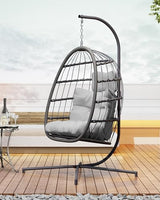 FREDEES Egg Swing Chair with Stand, Outdoor Hanging Egg Chair with Cushion for Patio/Porch/Balcony/Indoor (Light Gray) FREDEES