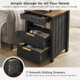 Dystler Nightstand with Gun Drawer - Bedside Table with Charging Station and 2 Drawers, Smart Side Table with 3-Color Human Sensor LED Lights for Bedroom, Black Dystler