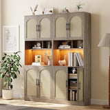 71" Tall Kitchen Pantry Storage Cabinet with Microwave Shelf and LED Light, Hutch Cabinet with Doors and Adjustable Shelves, Freestanding Cupboard for Dining Room, Living Room, Bathroom, Oak GarveeHome