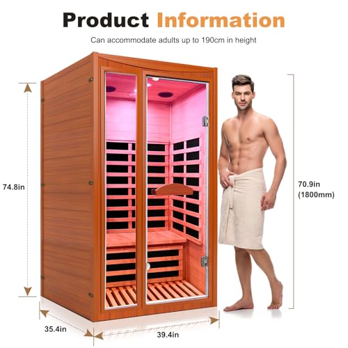 ToTibuy 1-2 Person Home Sauna Low EMF Far Infrared Sauna with Red Light Bluetooth Speakers Indoor Dry Sauna 1550W 110V 39.37"x35.43"x74.8" ToTibuy